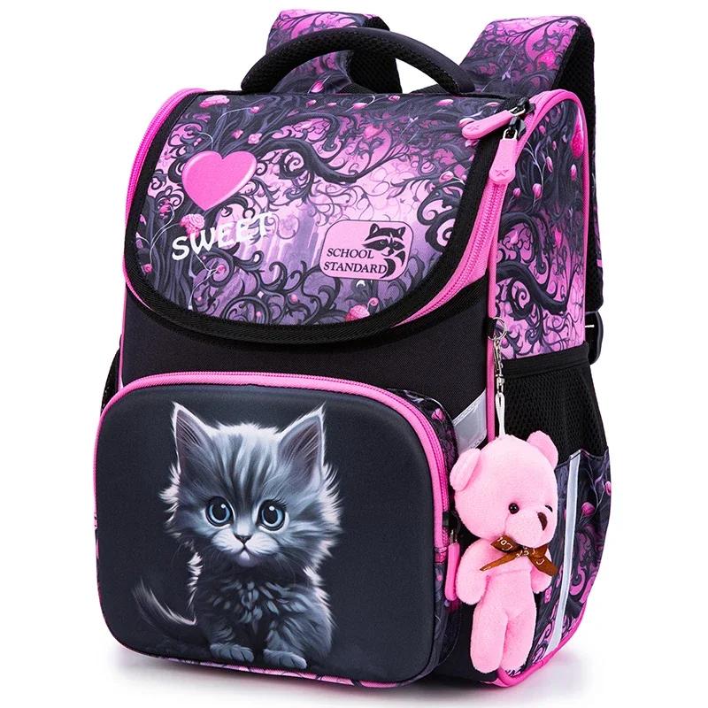 Sac à dos scolaire Orth4WD Cartoon Cat pour filles, cartable pour enfants, sac à livres pour femmes,