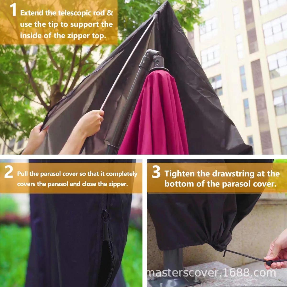 Housse de Parasol droite, housse de protection imperméable avec fermeture éclair sur poteau télescop