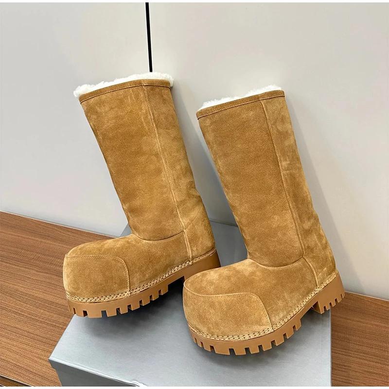 Bottes de neige longues à plateforme pour dames, chaussures en coton chaud, design à grosse tête, ma
