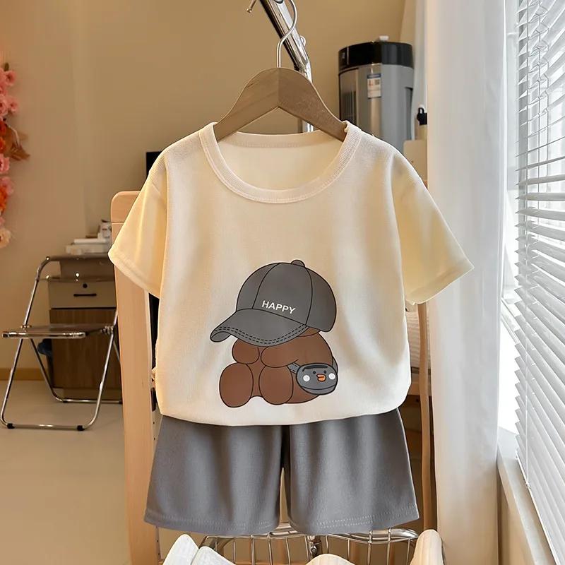 Costumes à manches courtes pour enfants, t-shirts à col rond, shorts pour documents solides, nouveau