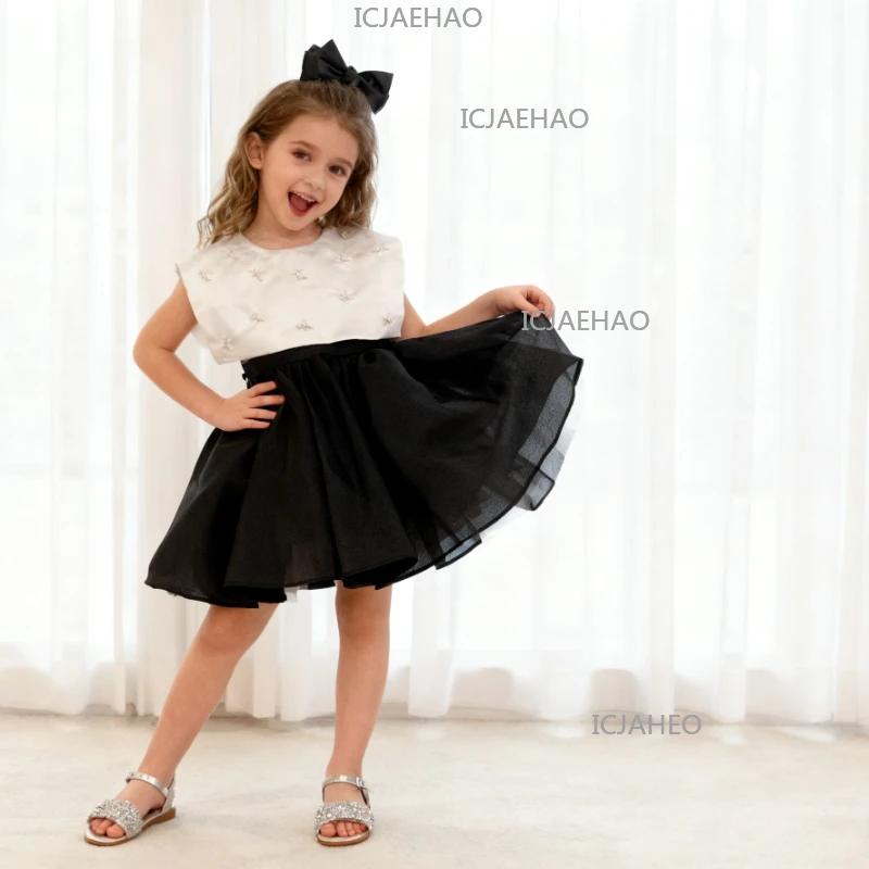 Robe de soirée en satin noir pour bébé, idéale pour le premier anniversaire, robe de demoiselle d'ho