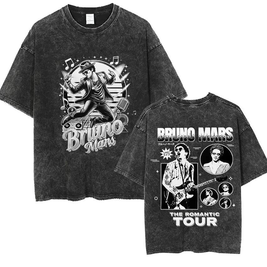 Bruno Mars The Romantic Tour 2026 T-shirts vintage délavés pour hommes et femmes, mode punk gothique