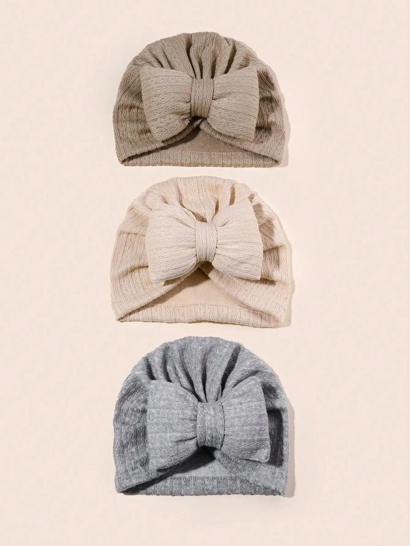 3 pièces/ensemble joli nœud papillon tricoté bébé chapeau mignon couleur unie bébé filles garçons ch