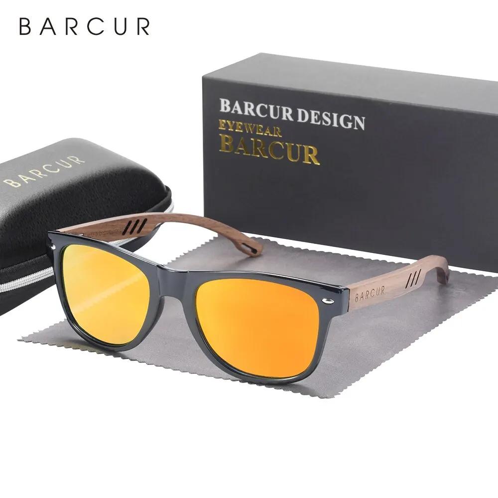 BARCUR-Lunettes de soleil en bois pour hommes et femmes, design naturel, brochure, protection UV