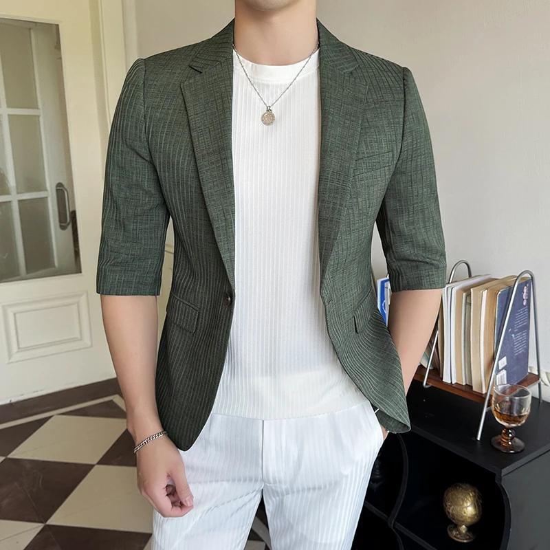 Costume d'été de haute qualité pour hommes, manches à sept points, élégant, beau, fin, frais, respir