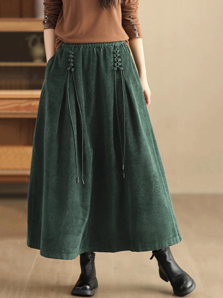 Amax luluE mode chinoise vêtements d'hiver femmes élégantes jupes en velours côtelé amples dames loi