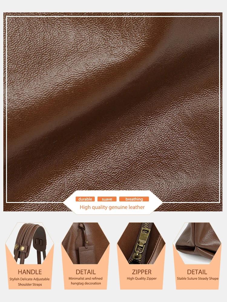Zency – sac à main rétro pour femmes, 100% cuir véritable, sac à bandoulière pour dames, fourre-tout
