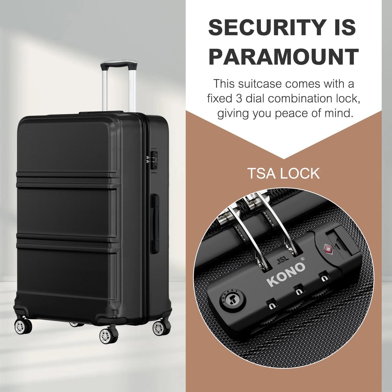 Valise trolley KONO ABS + PC 4 roues jumelles avec serrure TSA (36L-141L) – Coque rigide légère