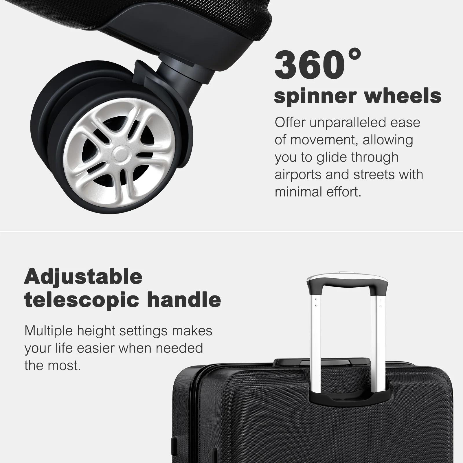 Valise trolley KONO ABS + PC 4 roues jumelles avec serrure TSA (36L-141L) – Coque rigide légère