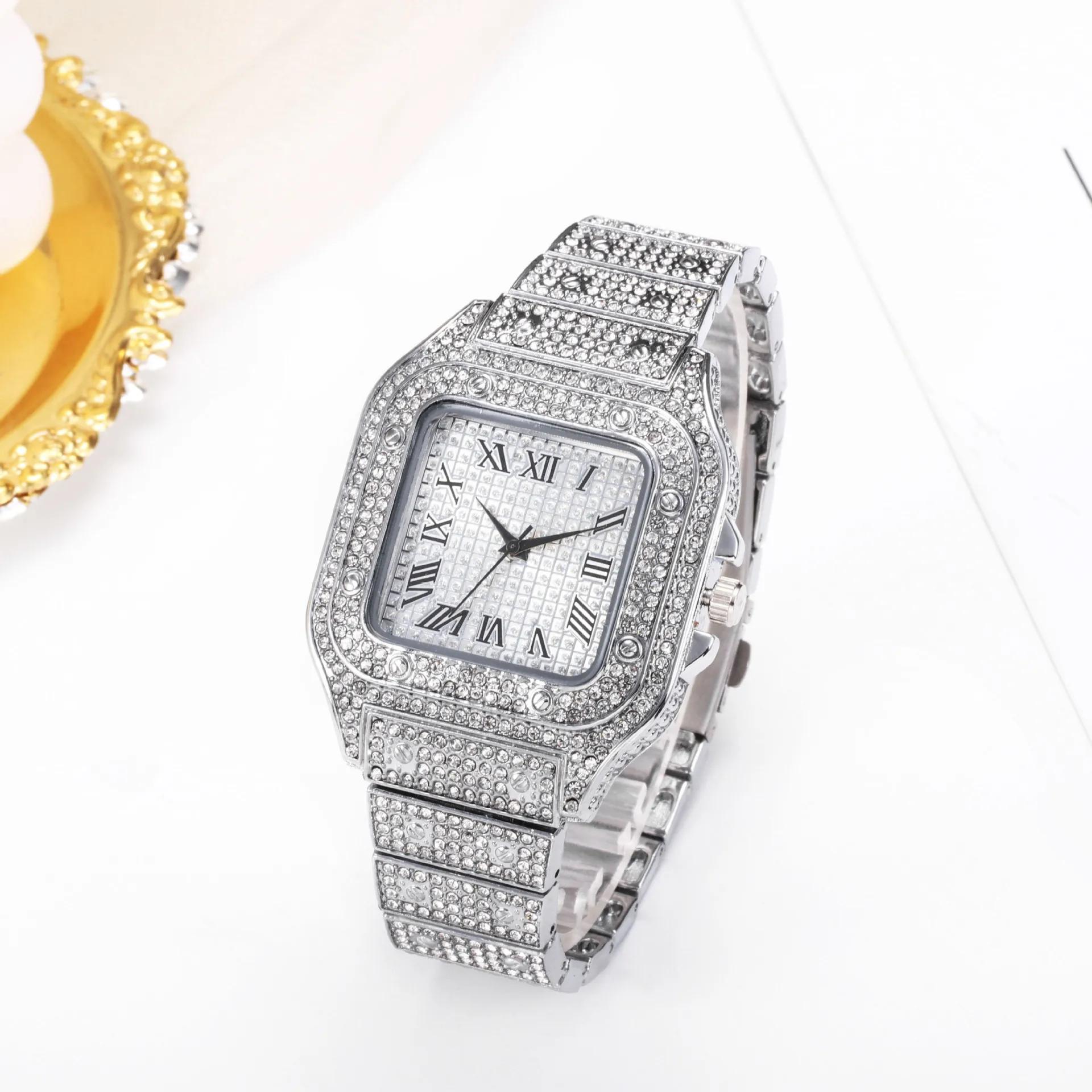 Hommes montre affaires carré ciel étoilé acier ceinture diamant incrusté européen américain mâle Rom
