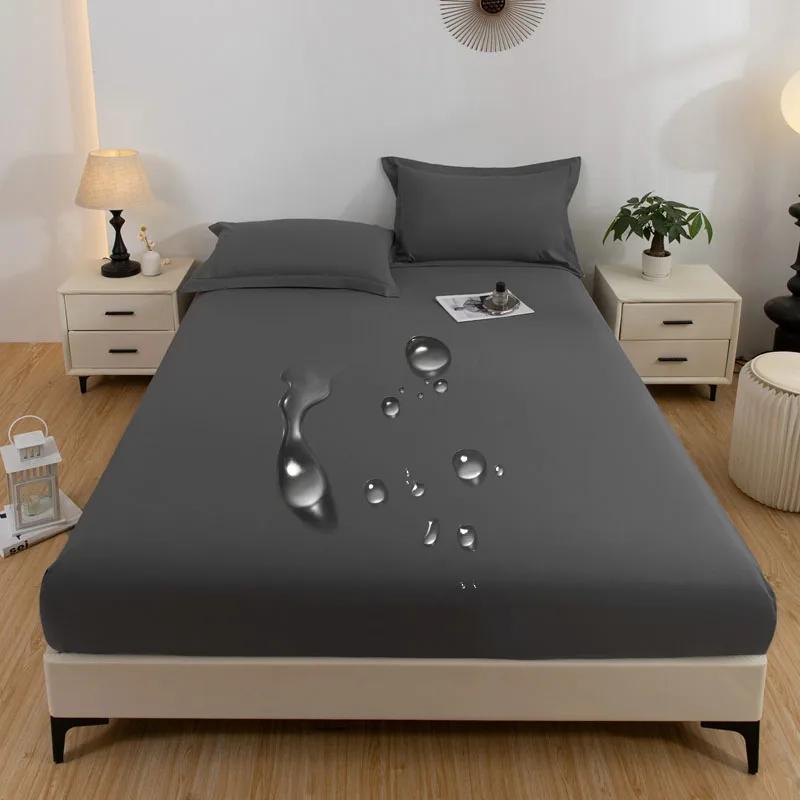 1PC imperméable à l'eau peau douce glaçage couleur unie bonnet de lit housse anti-poussière drap de