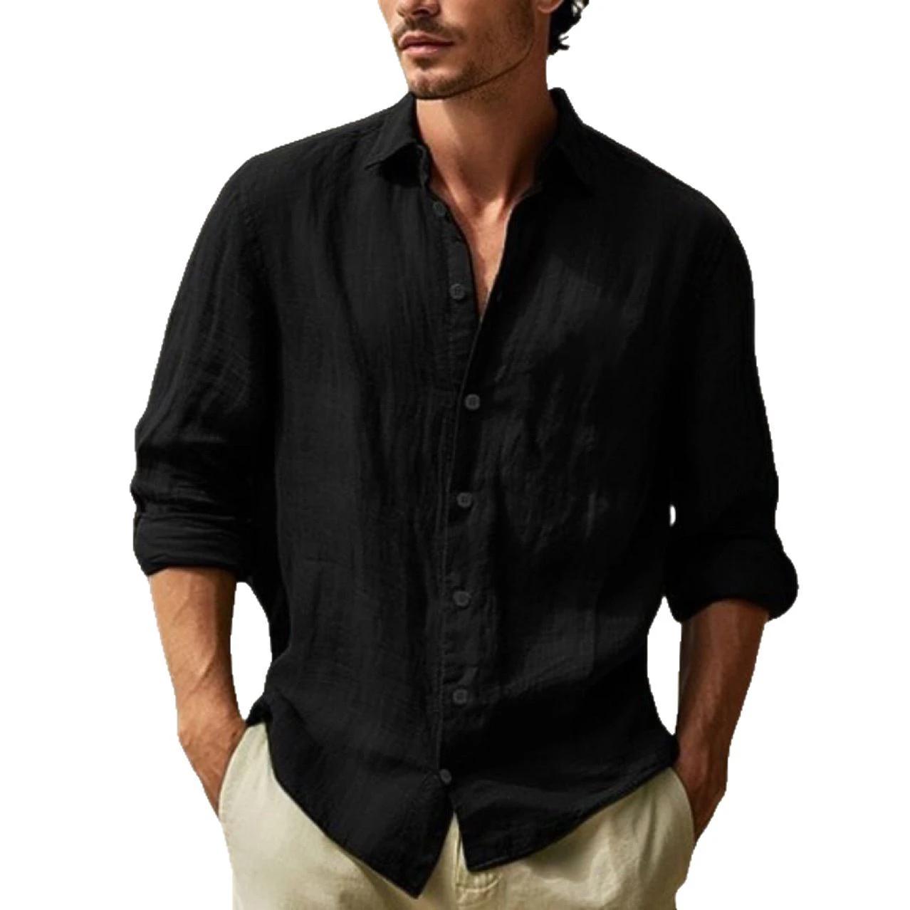 Chemise décontractée en pur coton à manches longues pour hommes, couleur unie, quatre saisons, pour