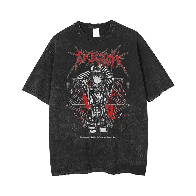 Anime hommes t-shirts gothique imprimé T-Shirt Hip Hop Streetwear Punk été Vintage lavé surdimension