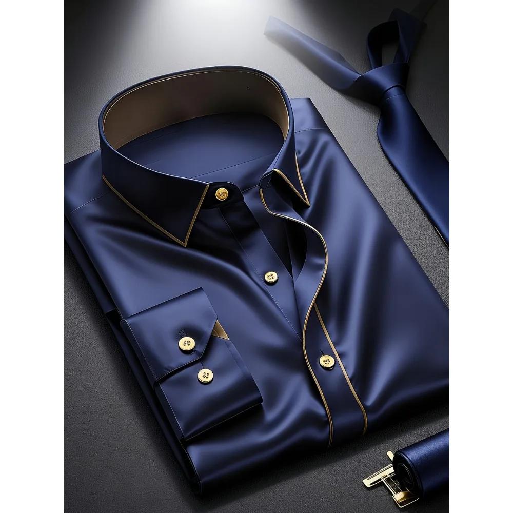 2025 nouveaux hommes Patchwork chemise mode luxe à manches longues intelligent décontracté quatre sa