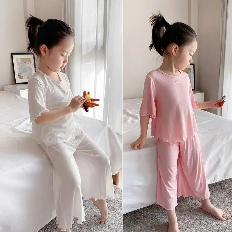 Ensembles d'été pour filles, ensemble fin à manches courtes pour enfants, vêtements de maison pour f