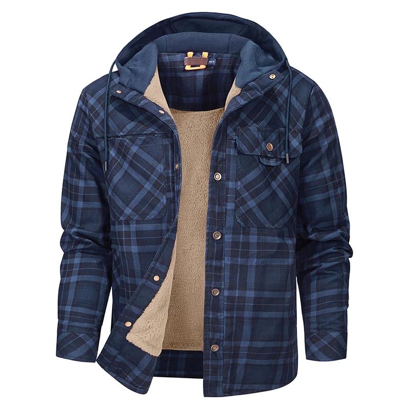 Hiver hommes Plaid polaire chemises manteaux hommes à capuche chemises décontractées homme Sport ext