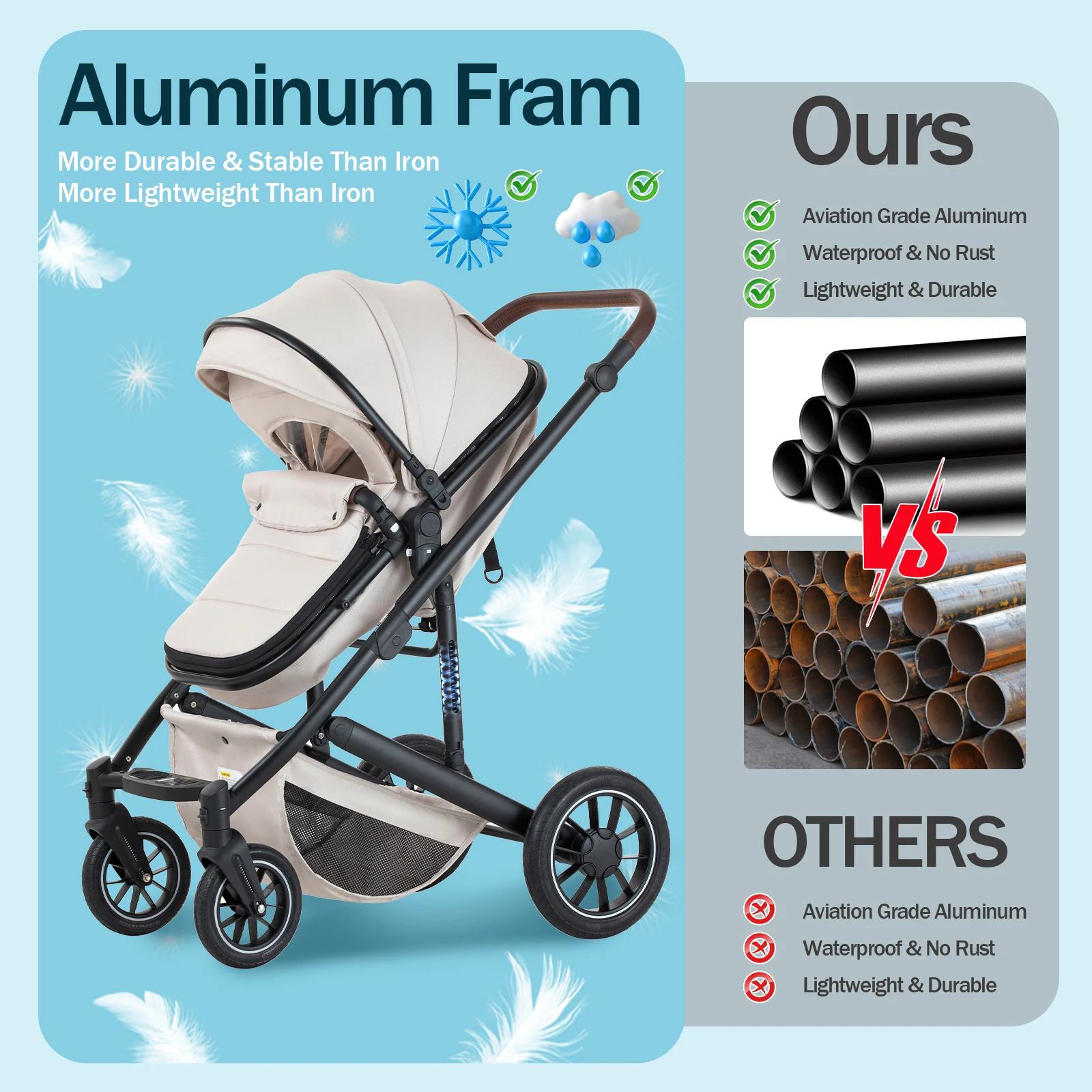 Poussette 3 en 1 pour bébé, siège inclinable pliable pour nouveau-né et enfant en bas âge, système d