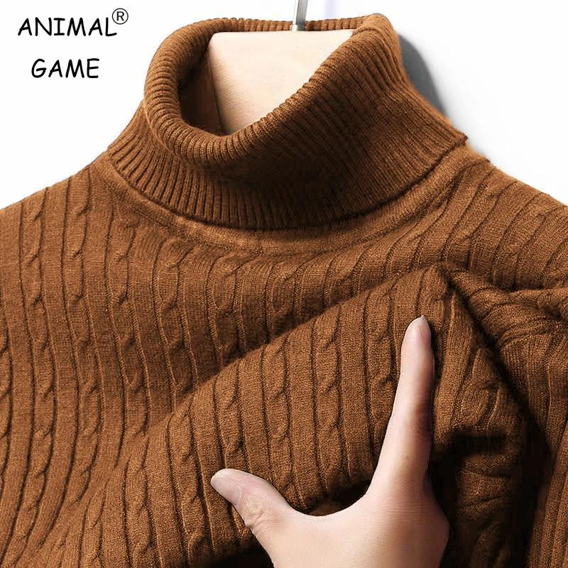 Pull à col roulé côtelé pour hommes, tricoté, chaud, ajusté, Jacquard rayé, décontracté, manches lon
