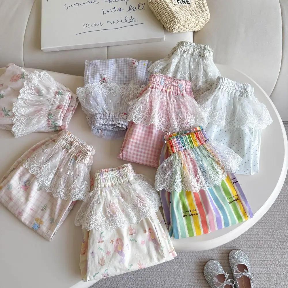 Nouvel ensemble décontracté d'été pour filles de 2 à 7 ans : pantalon lanterne à carreaux et rayures
