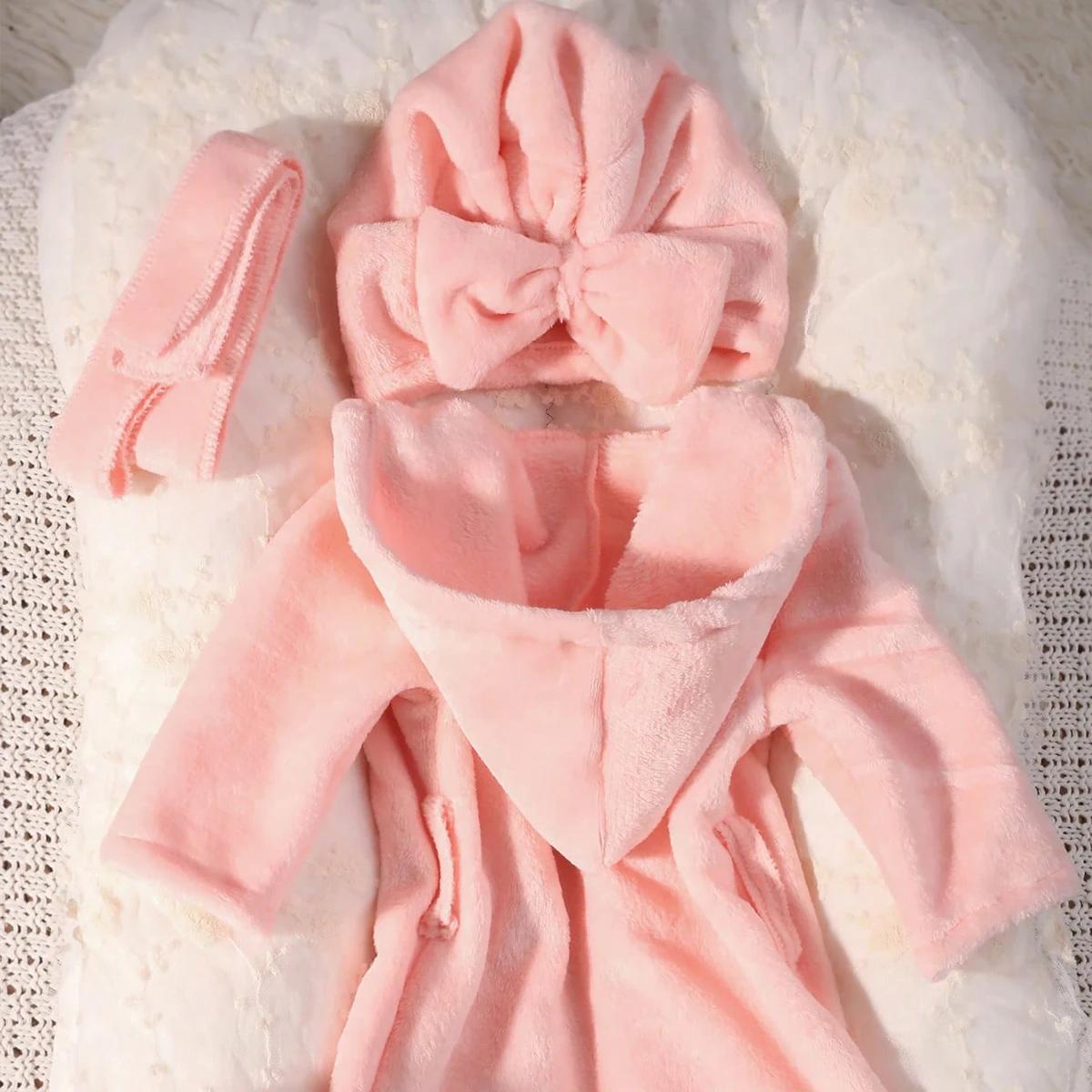 Peignoir photo nouveau-né Ylsteed avec turban et pantoufles - Robe pyjama brodée pour séance photo bébé fille