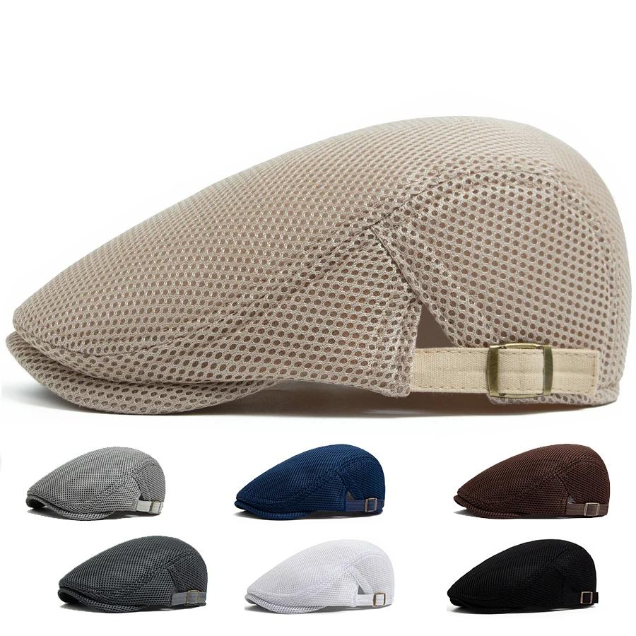 Béret en maille respirante pour hommes et femmes, chapeau plat, pare-soleil décontracté, Vintage, ca