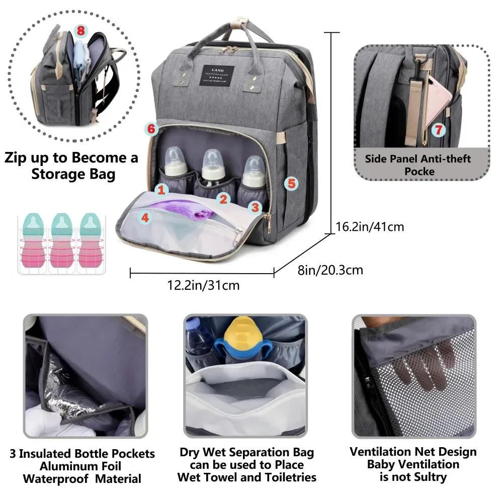 Sac à Dos Pliable et Portable pour Maman, avec Lit CPull, Sangles, Grande Capacité, Sac à Couches AL