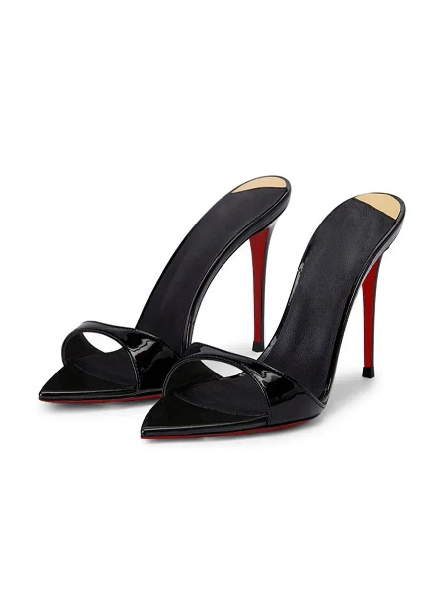 Talons hauts noirs pointus pointus pour femmes, nouvelles sandales à talons super hauts 2025, style