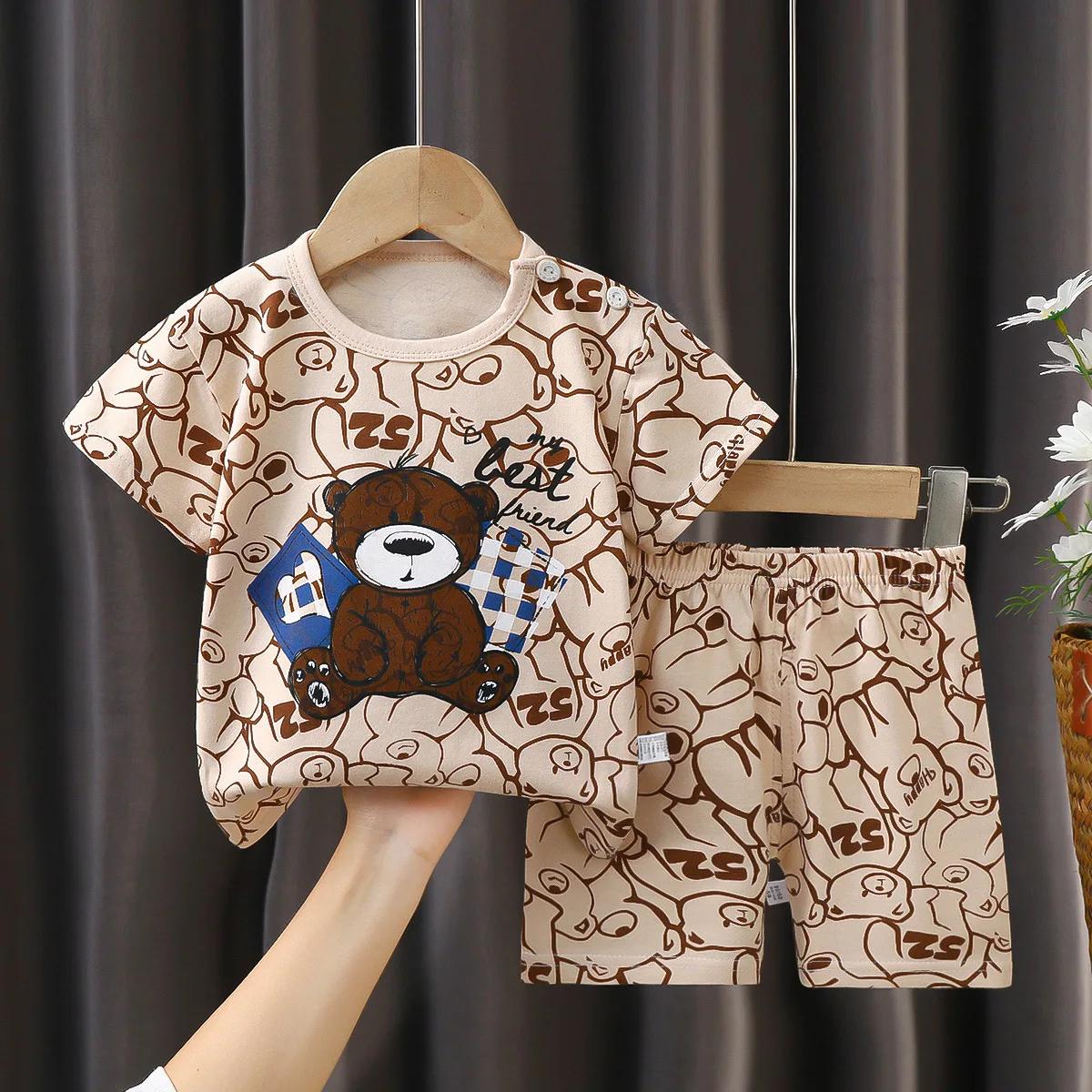 Vêtements imprimés de dessins animés, vêtements de maison en pur coton, costumes 2 pièces pour tout-