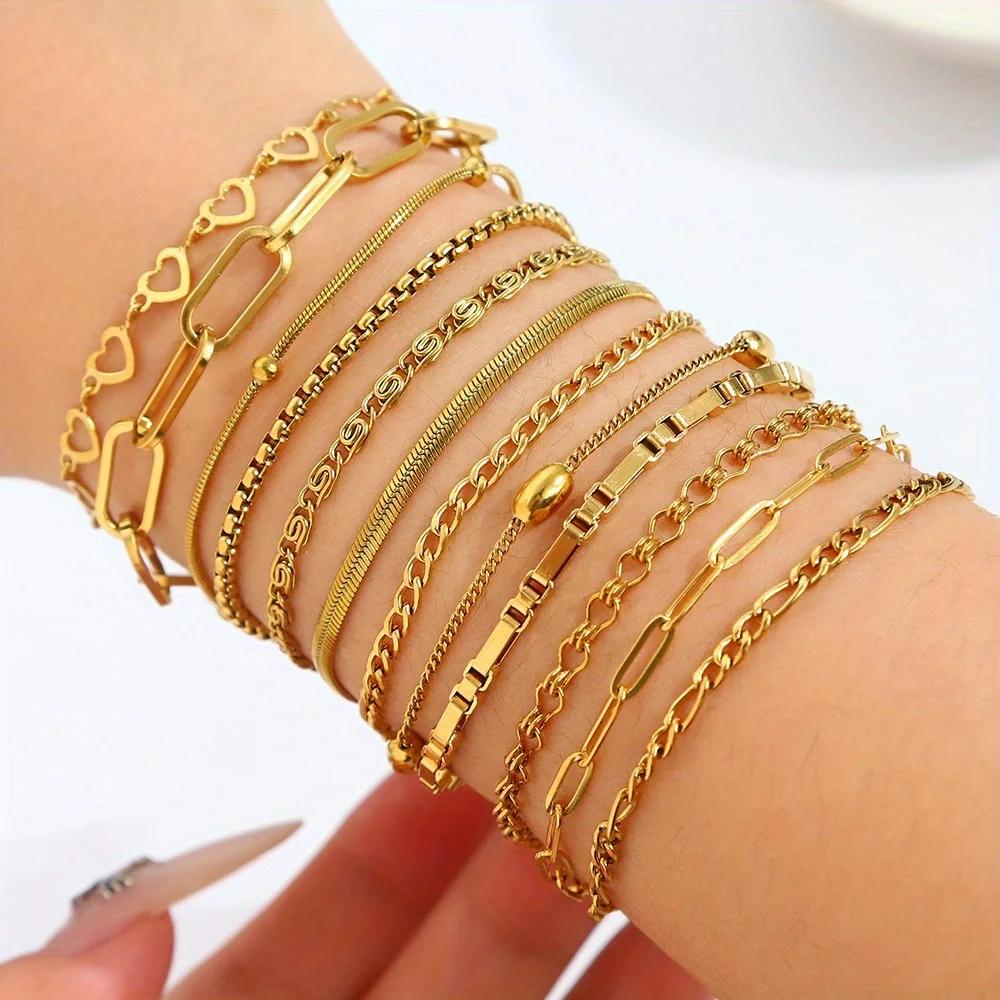 Ensemble de bracelets en acier inoxydable pour femmes, ensemble de bijoux élégant pour femmes, adapt