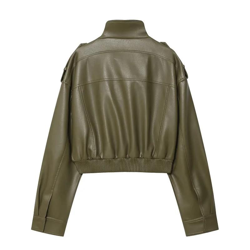 MUJER Faux cuir recadrée veste femmes Bomber Demi-saison vestes pour femmes à manches longues femmes