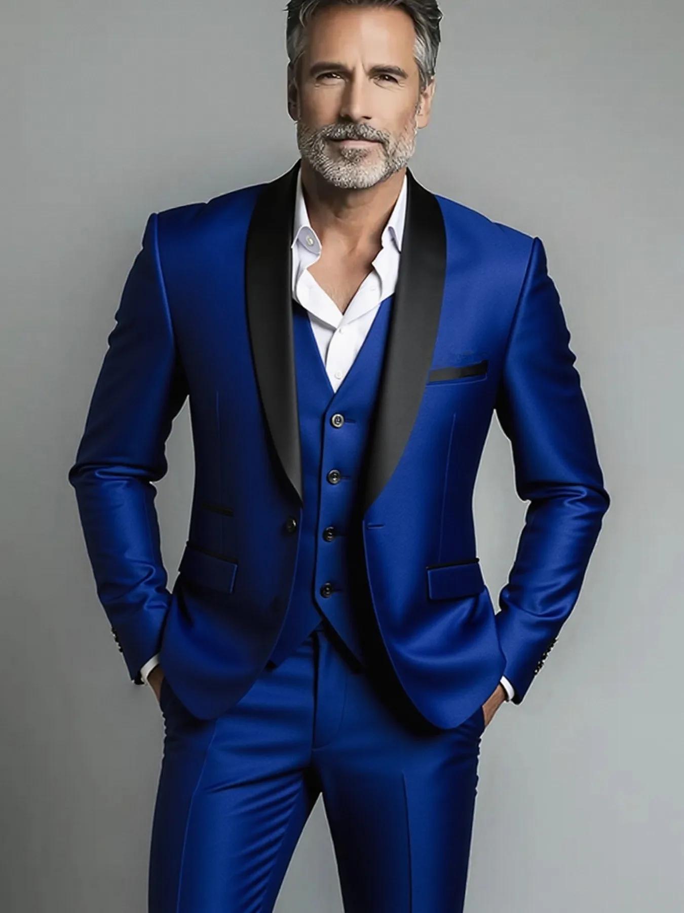 Costume (costume + gilet + pantalon) hommes d'affaires couleur unie mode minceur travail couleur uni