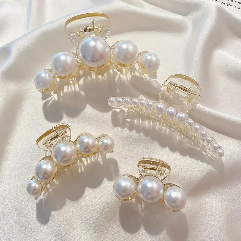 Pince à cheveux en acrylique avec perles 2020, pince à cheveux transparente en forme de crabe, acces
