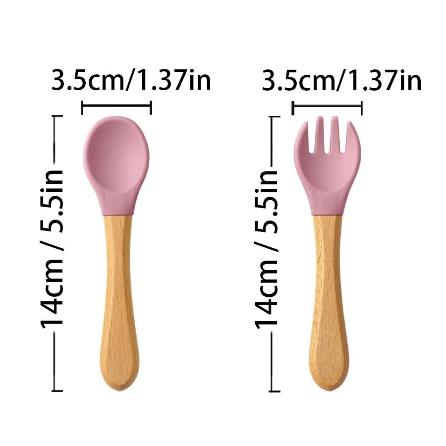 Ensemble d'ustensiles cuillères d'apprentissage pour bébé, 2 pièces, manche en bois de qualité alime