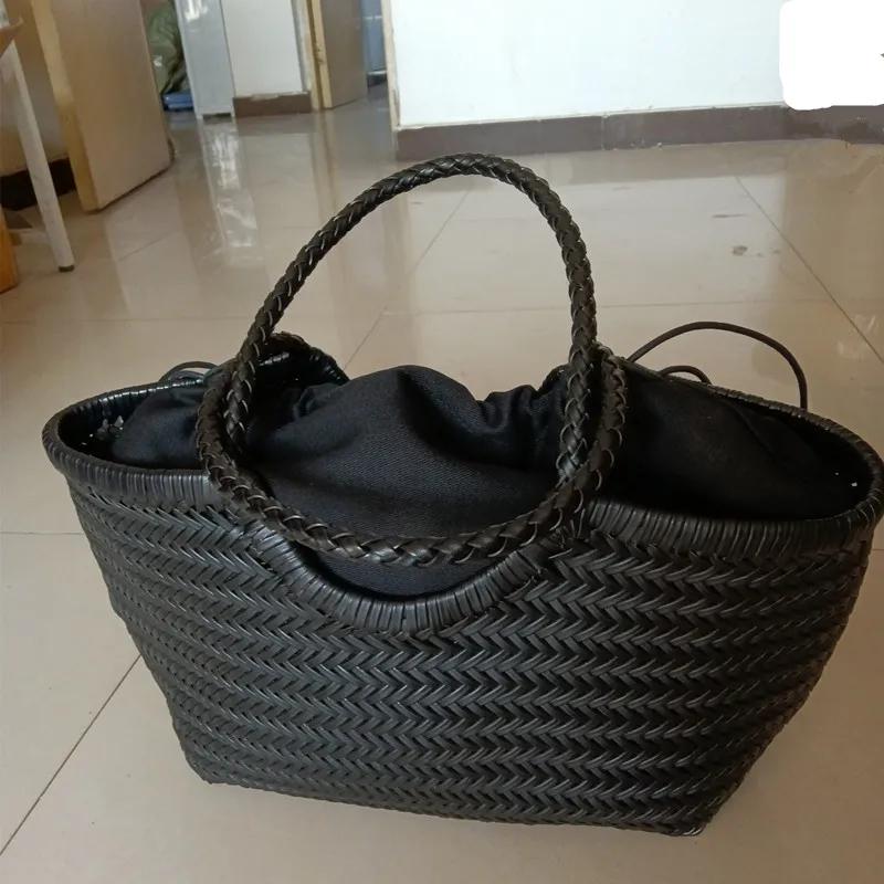 Sacs à main en cuir véritable pour femmes, sac à provisions décontracté tissé de luxe, panier vintag