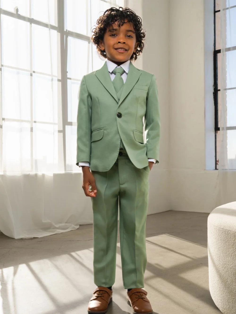 Costume vert menthe pour enfants, coupe ajustée, 3 pièces, tenue de performance, ensemble de costume