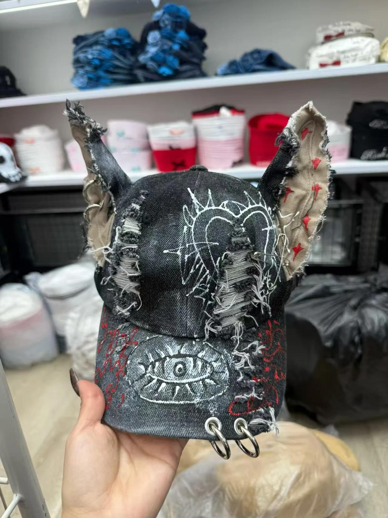 Nouveau 2026 Casquette de baseball style y2k 'Hot Girl' avec motif graffiti, oreilles de lapin, styl