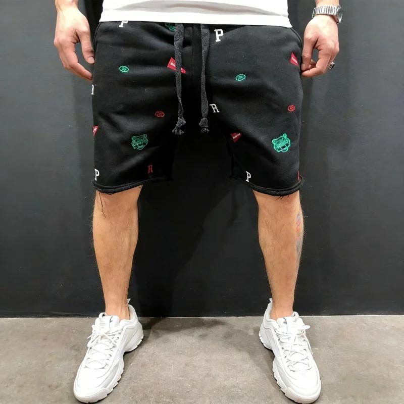 Shorts amples en coton pour hommes, style streetwear, brodés, décontractés, pour le sport et la musc