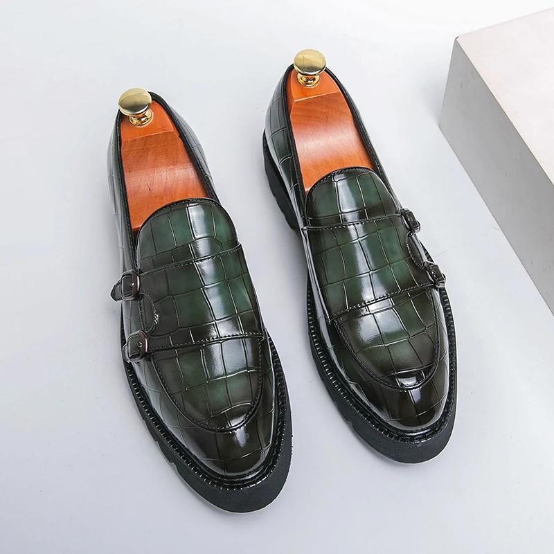 Mocassins à plateforme pour hommes, chaussures classiques décontractées en cuir, robe de mariage, ch