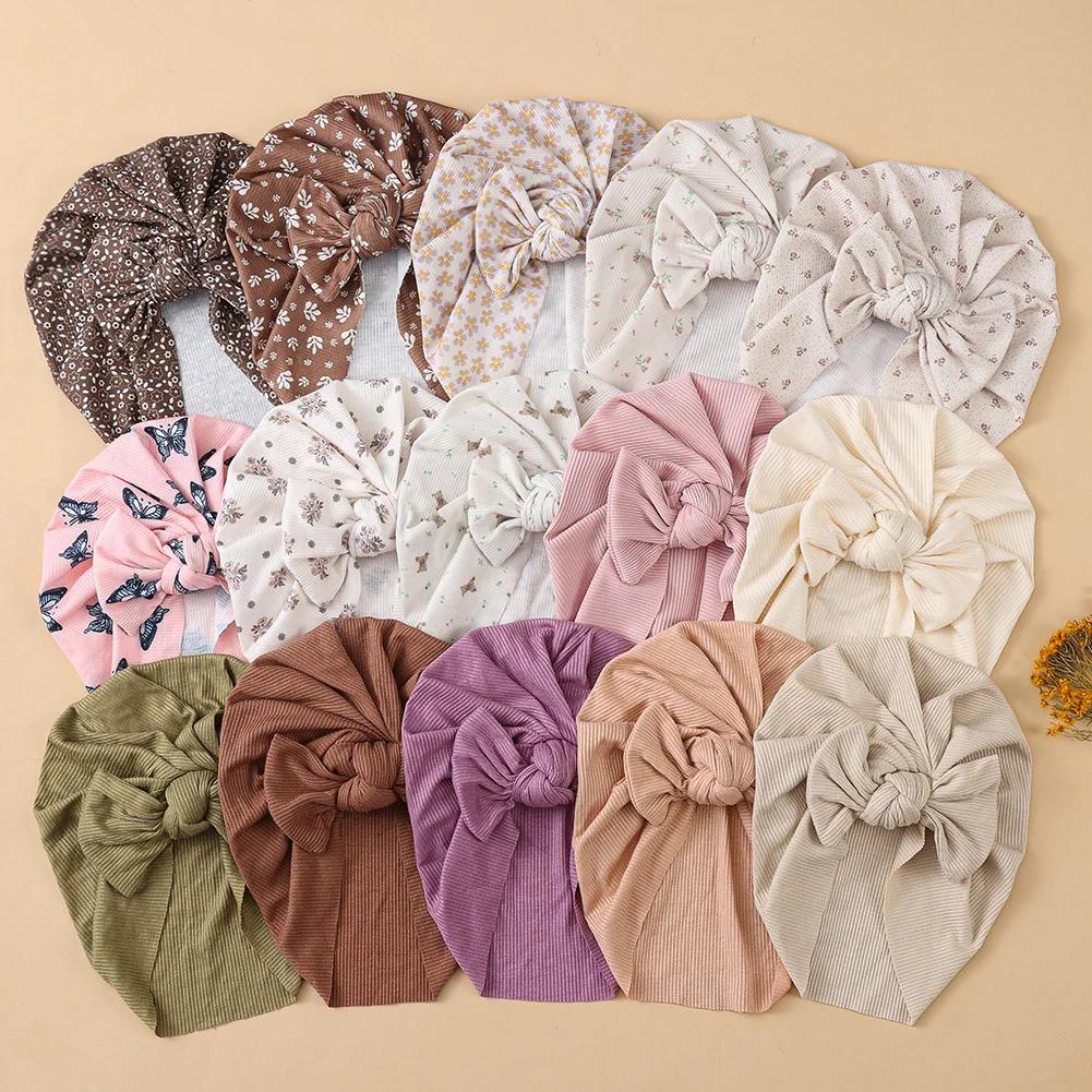 3 pièces/lot bébé garçons filles fleur imprimé bébé inde Turban chapeaux doux cheveux arcs Top noué