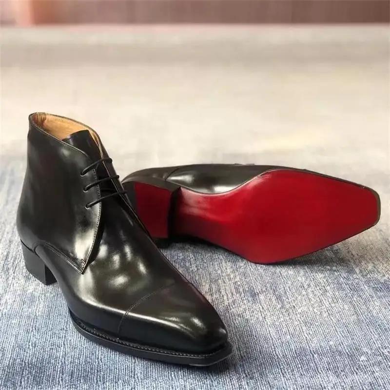 Bottes à lacets à semelle rouge pour hommes, faites à la main, document solide, classique, affaires,