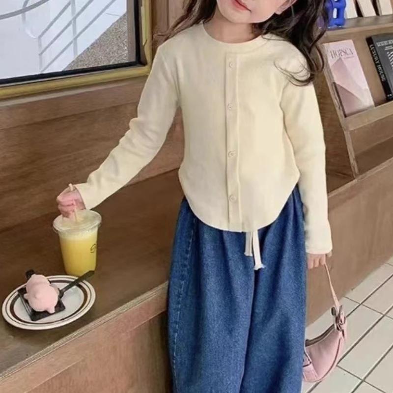 2-10Y filles chemise printemps automne nouveaux enfants à manches longues T-shirt couleur unie à la
