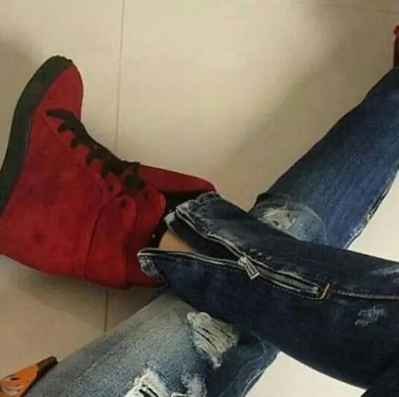 Chaussures décontractées en cuir suédé de vache noir argent femmes hauteur augmentant à lacets dames