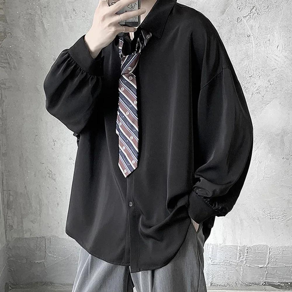 Chemises à manches longues pour hommes de Style coréen cravate noire confortable décontracté solide