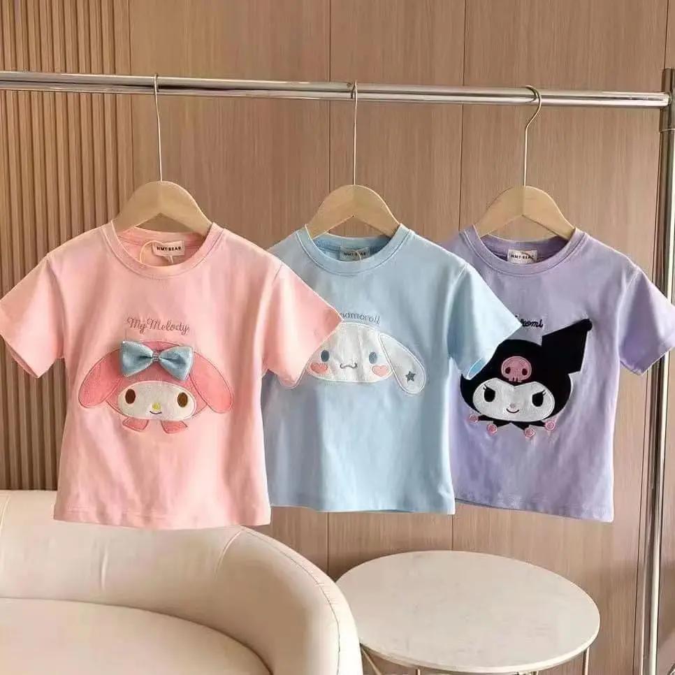 T-Shirt à manches courtes pour filles, dessin animé Sanrio Kuromi My Melody cannelle, vêtements d'ét