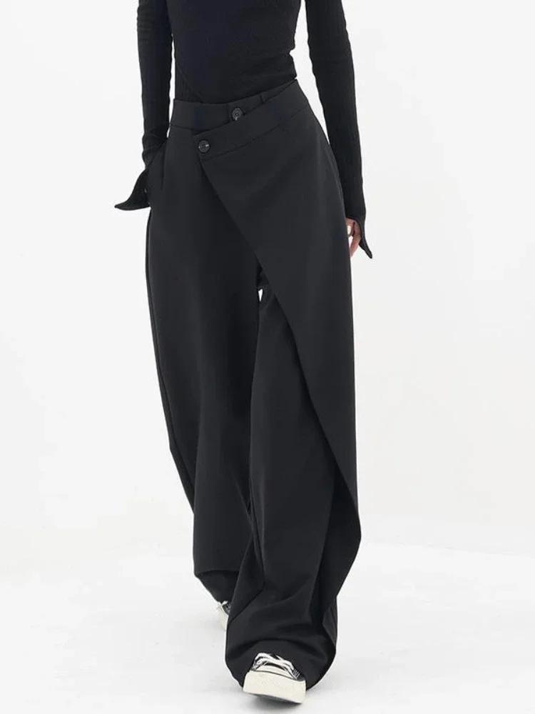 HOUZHOU femmes pantalon de costume large taille haute gothique Style japonais Baggy pantalon noir pa