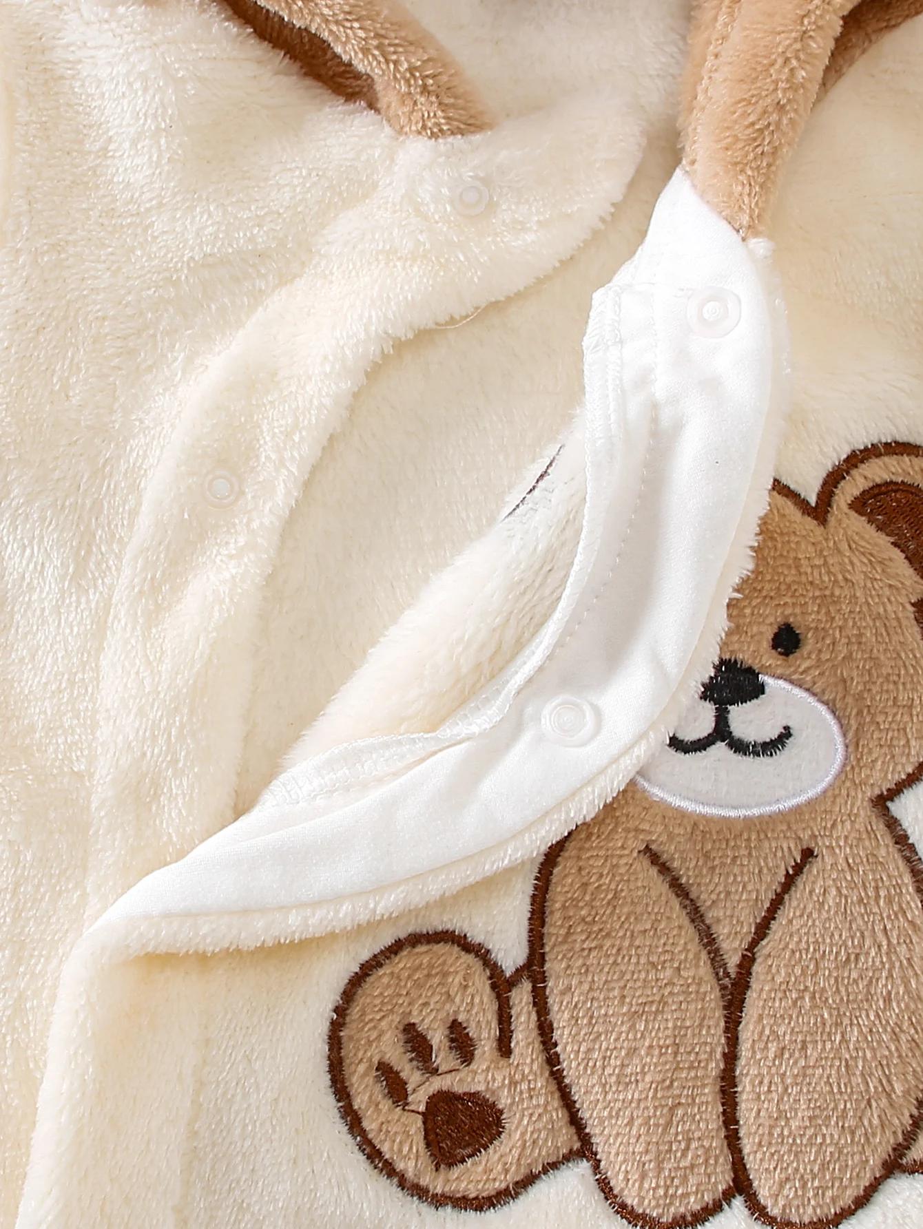 Automne hiver bébé ours Onesie avec chapeau tissu en peluche doux chaud mignon coussin chauffant ave