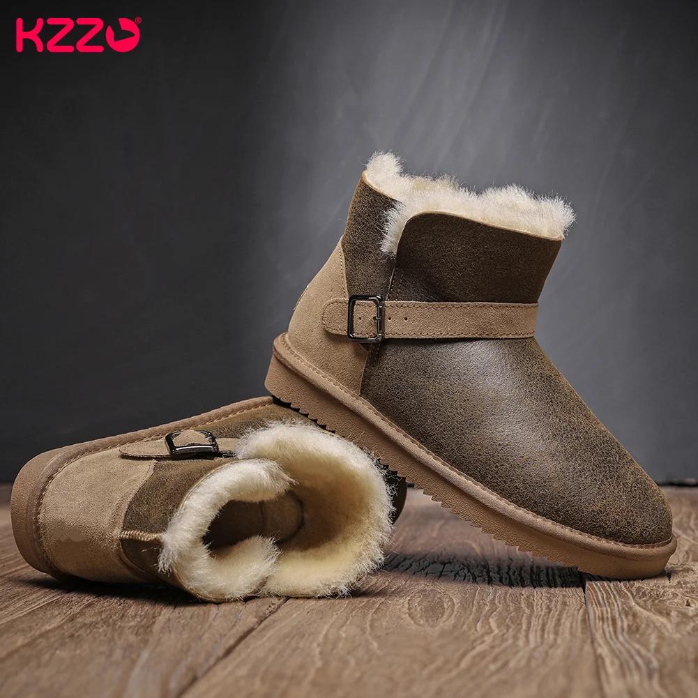 KZZO-Bottes de neige australiennes imperméables pour hommes, cuir de mouton, fourrure naturelle, dou