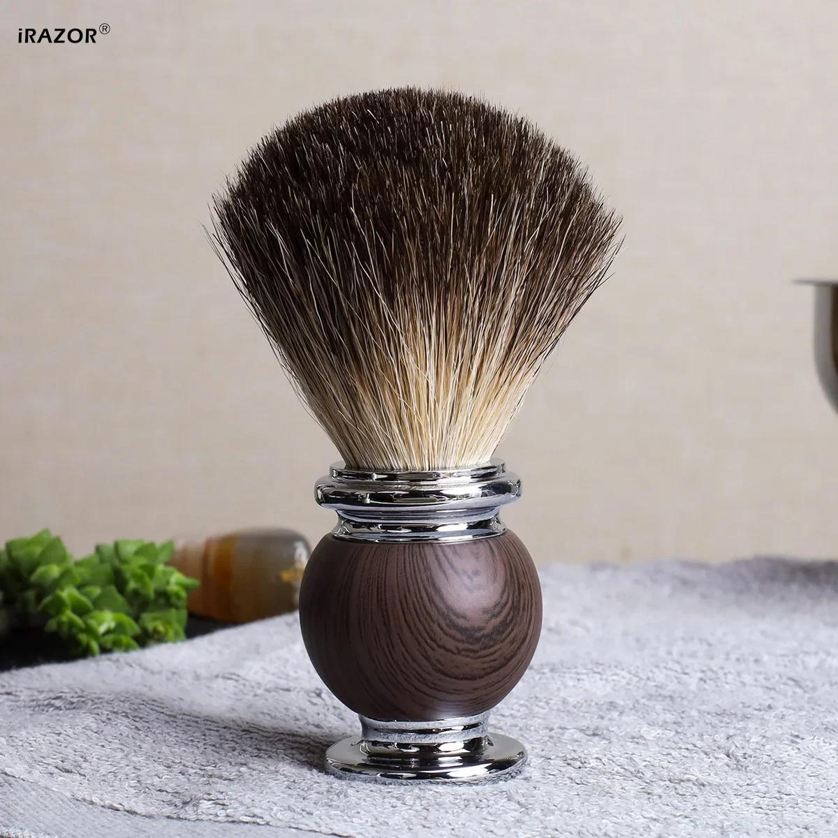 Brosse de rasage en poils de blaireau pur pour hommes, avec manche en Grain de palissandre, rasoir d