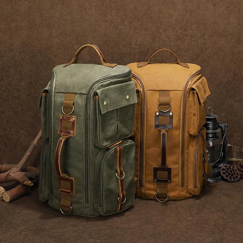 Sac à dos en cuir vintage pour homme et femme, sac à dos en toile cirée, sac à dos de voyage à main,
