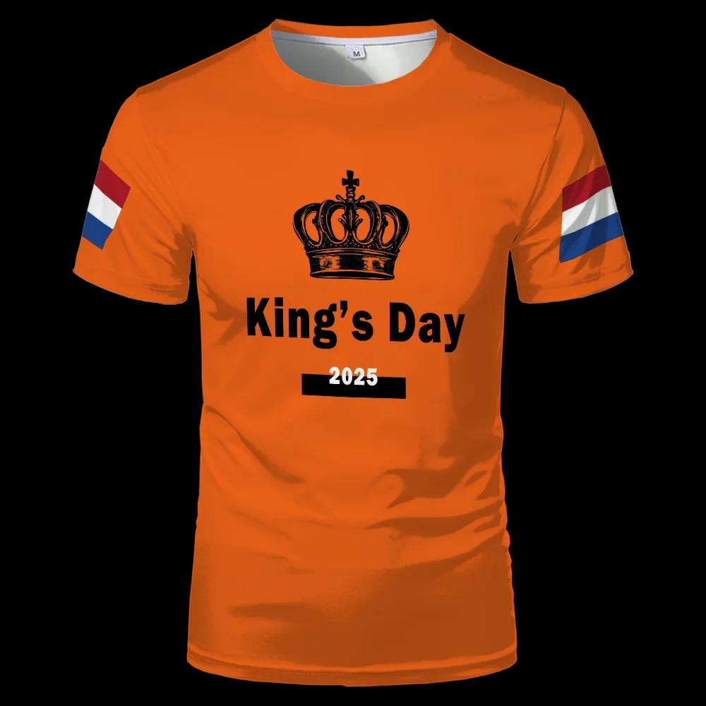 T-shirt à motif de vêtements orange pour la fête du roi néerlandais, avec image du drapeau néerlanda